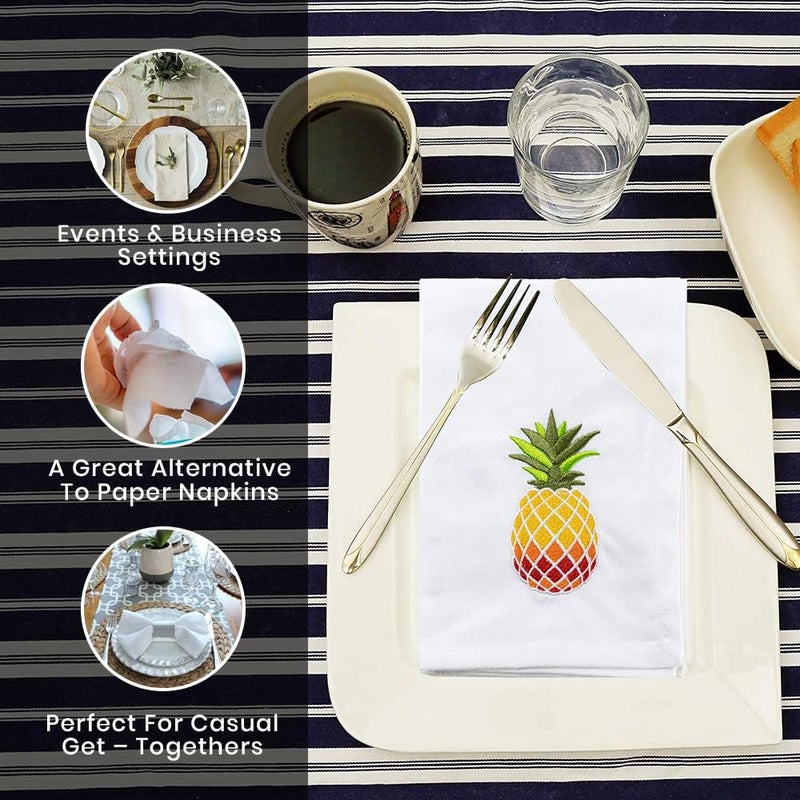 Candy Cottons Pineapple Embroidered Cotton Dinner Napkins - 18x18 in Washable, Absorbent Reusable Napkins - Spring Easter Basket Decor - Pack of 6 - Image 4